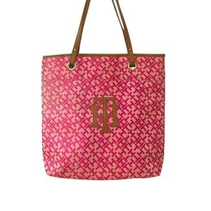 TOMMY HILFIGER Jacquard Faux Leather Trim Shoulder Bag/Tote